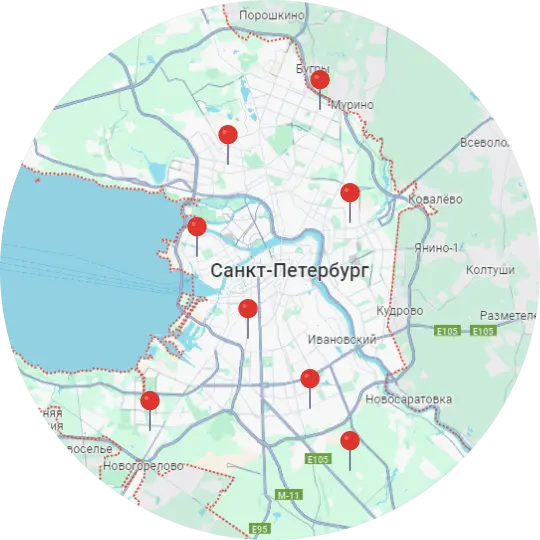 Оказываем клининговые услуги в отмеченных на карте районах Санкт-Петербурга.